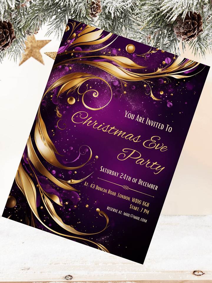 Christmas & New Year Purple and Gold Editable Party Invitation | Edit in Canva | Christmas Party Printable | Holiday Invitation | Canva Link product image (2)