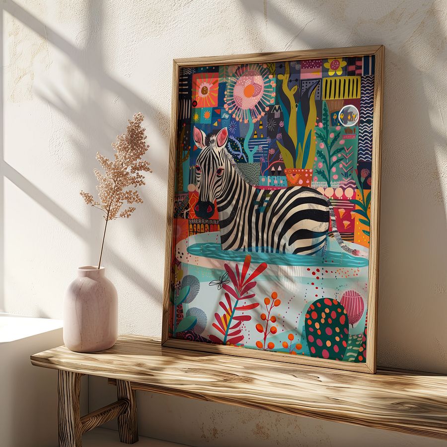 Zebra in Bathtub Maximalist Bathroom Art Print product image (5)