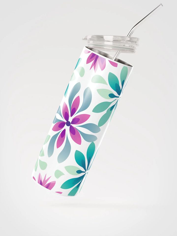 20oz Insulated Pastel Green Purple Leaves Flowers Blooms Stainless Steel Tumbler for hot and cold drinks product image (2)