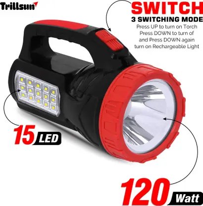 Trillsun Long Range 2 in 1 desk and torch light 5 hrs Torch Emergency Light (Red, Black) product image (1)
