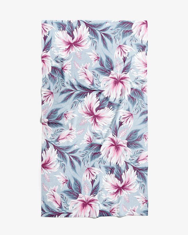 Beach Towel - Hibiscus & Butterflies / Light Blue & Pink product image (1)