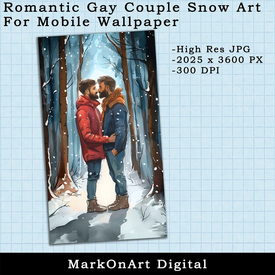 Romantic Gay Couple in the Snow Art For Mobile Phone Wallpaper or Lock Screen | High Res for iPhone or Android Cellphones product image (2)
