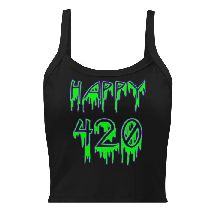 Green Happy 420 Twisted Black Tank Top, Horror Style Stoner Shirt, Women's Weed Clothing product image (1)