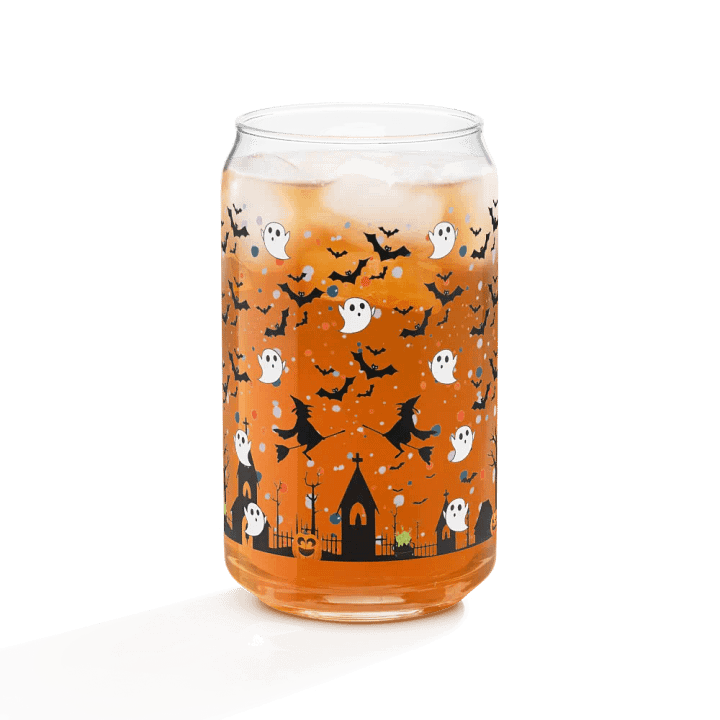 Spooky Can-Shaped Glass: Halloween Edition: 16 oz Can-Shaped Glass with Bamboo Lid & Metal Straw product image (1)