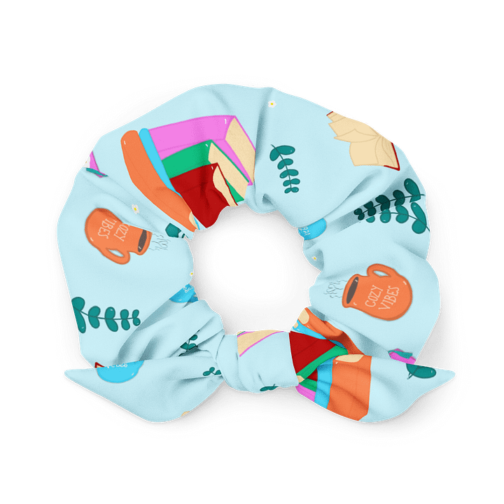 Cozy Book Lovers Pattern- Blue Background Scrunchie product image (1)