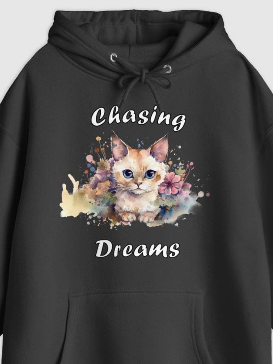 Chasing Dreams Cat Illustrated Pullover Hoodie (Front Only) product image (1)