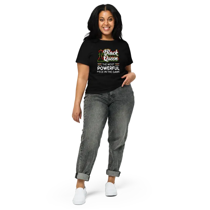 Black Queen High-Waisted Tee – Women’s chess-themed Rasta apparel product image (2)