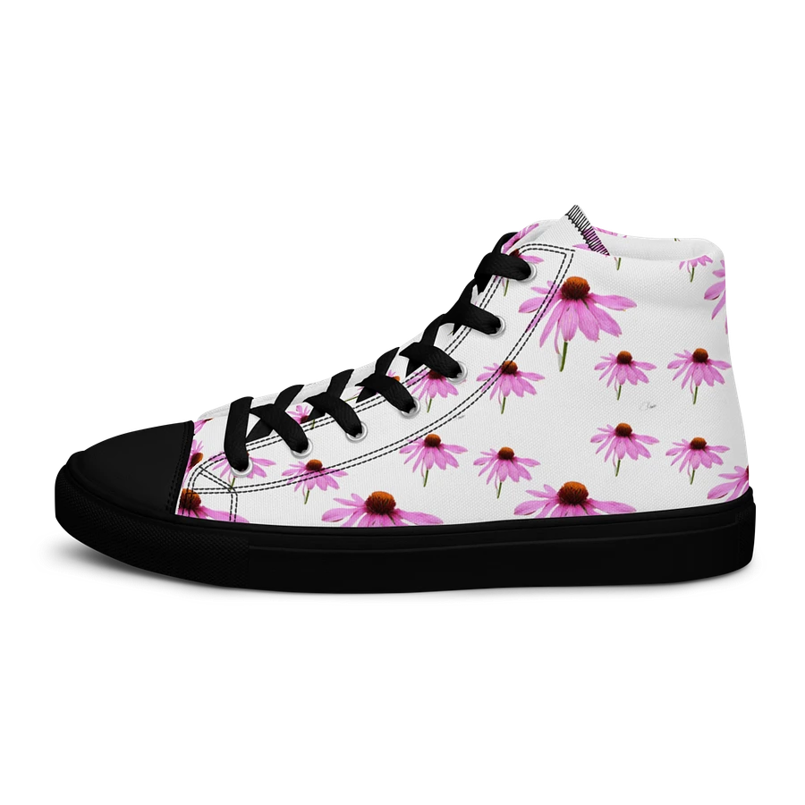 Abstract Delicate Pink Repeating Cone Flowers Women's Black Toe High Top Canvas Shoes product image (6)