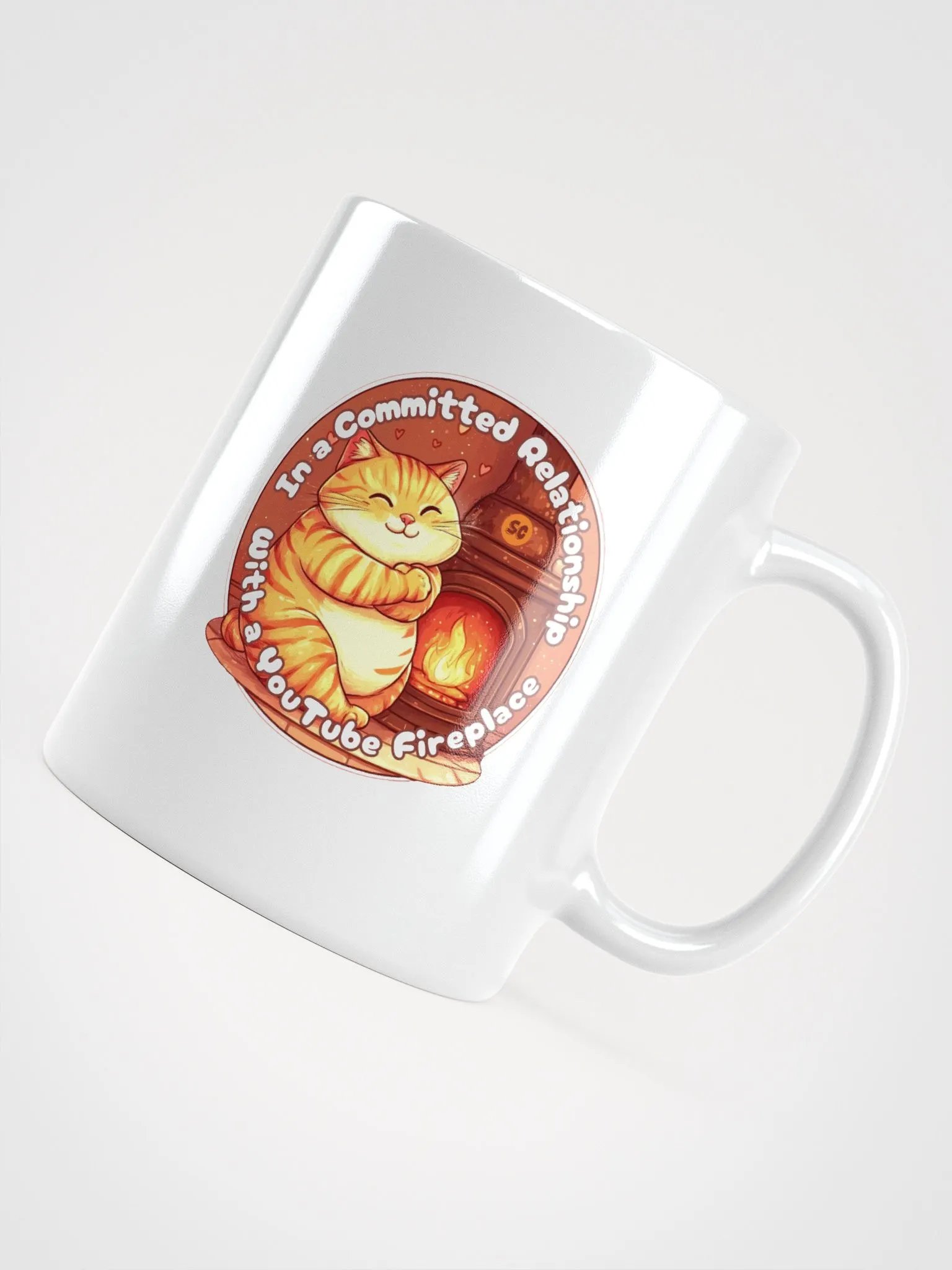 Cozy Cat - In a Committed Relationship with a YouTube Fireplace | White Glossy Mug product image (10)