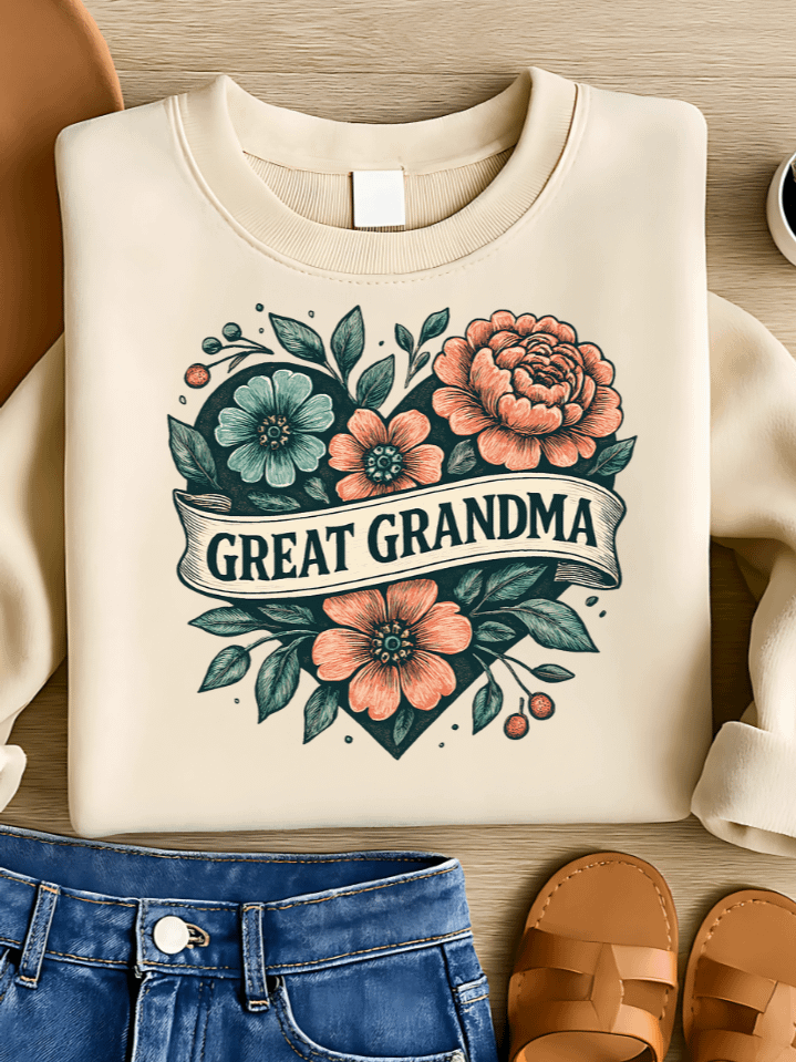 Great Grandma Floral Heart Sublimation PNG – Elegant Heart & Flower Design for T-Shirts – Sentimental Vintage Style – 300 DPI Instant Digital Download product image (1)