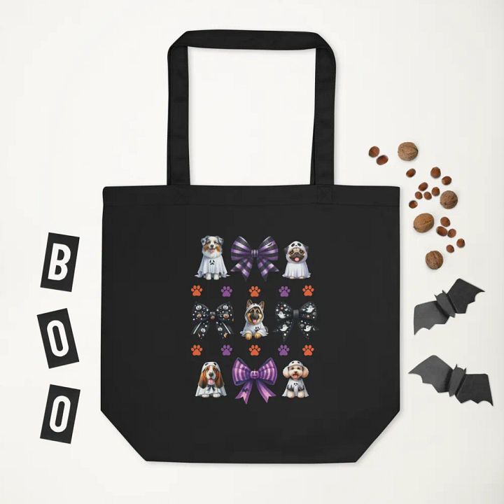 Cute Halloween Dog Ghosts and Bows Tote Bag Design3 product image (1)