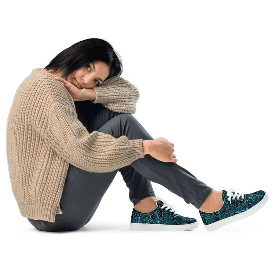 Trippy Floral Teal /Women's Lace-Up Canvas Shoes by Allcolor product image (12)