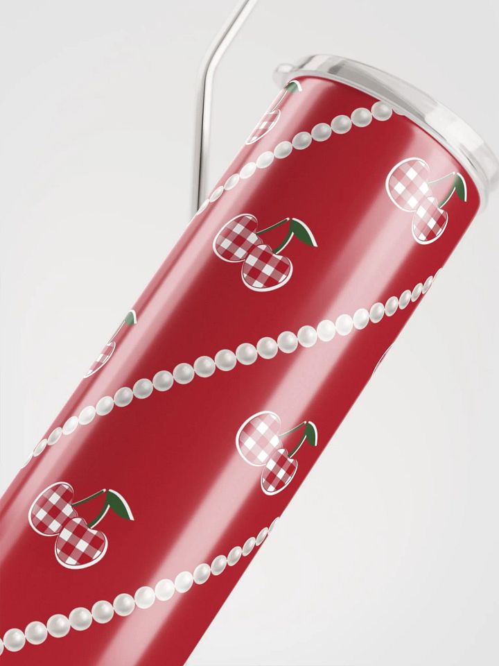 Red Gingham Cherry Stainless Steel Tumbler With Pearl Accents product image (2)