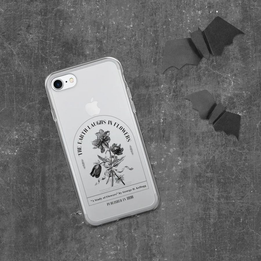 Clear iPhone Case – 'The Earth Laughs in Flowers' Book Quote Design for Reading Lovers product image (6)