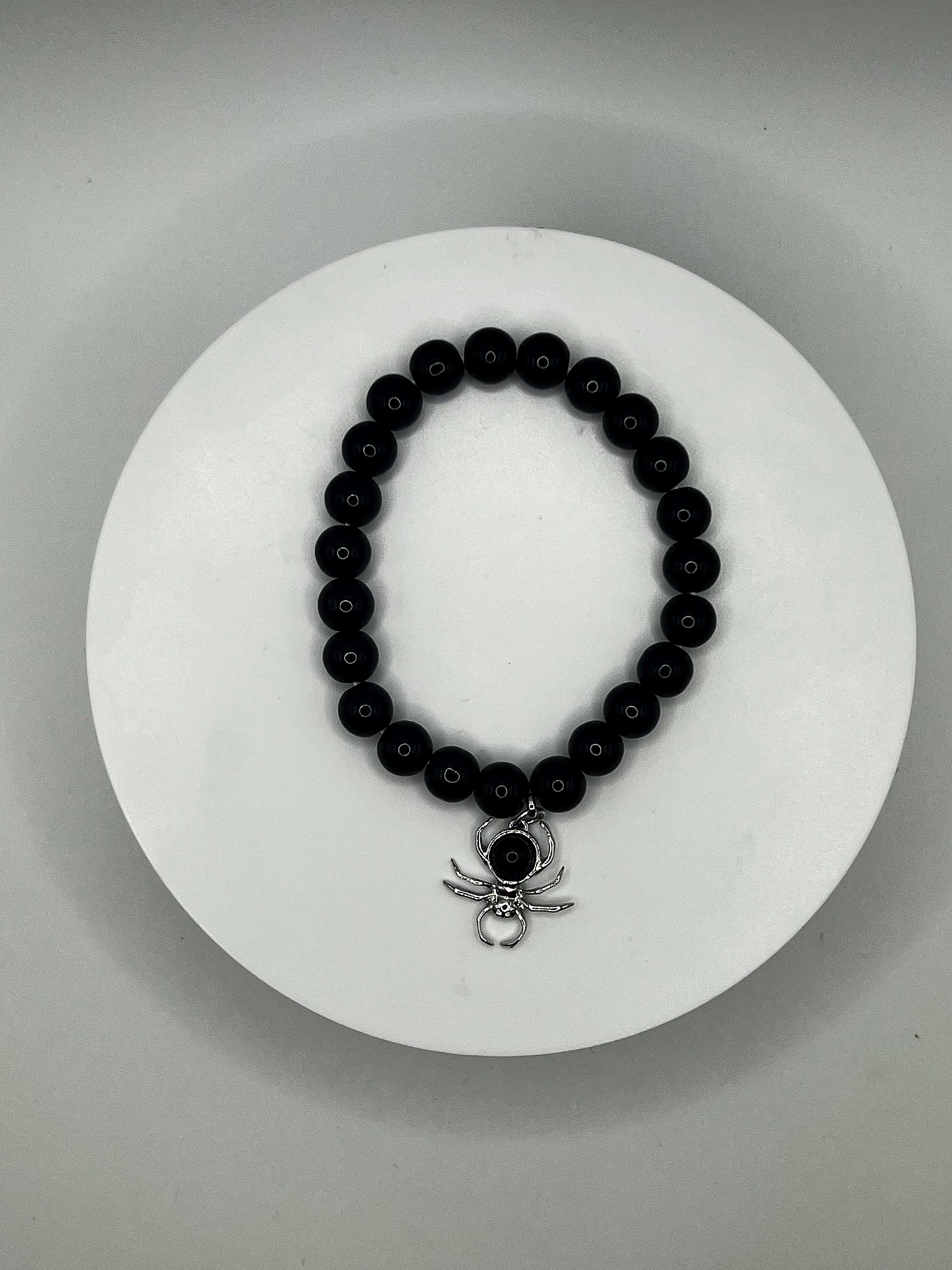 Gothic Spider Black Obsidian Beaded Bracelet product image (2)