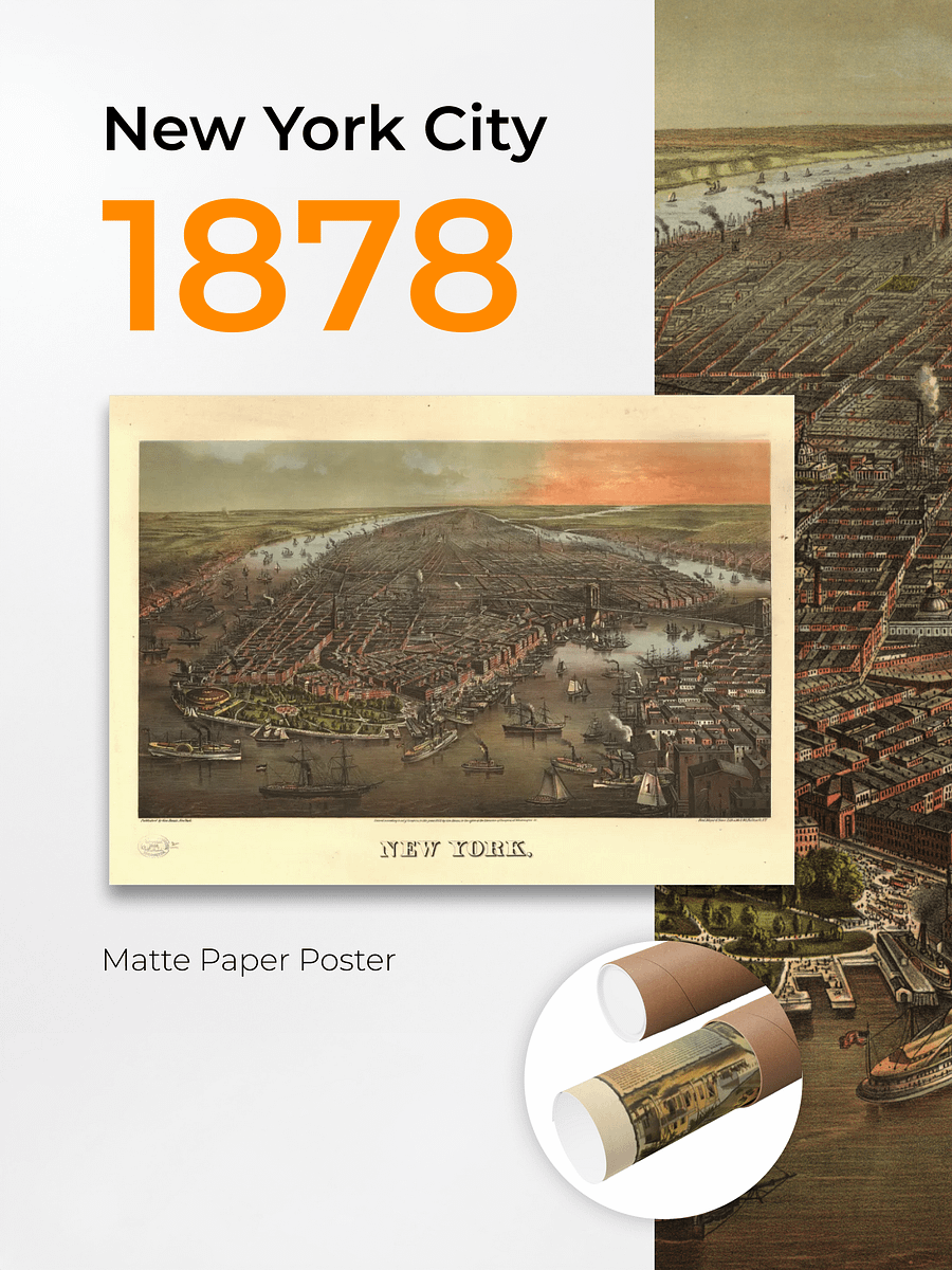 New York City 1878 Poster Print – Hand-Drawn Historic Map (Unframed) product image (1)