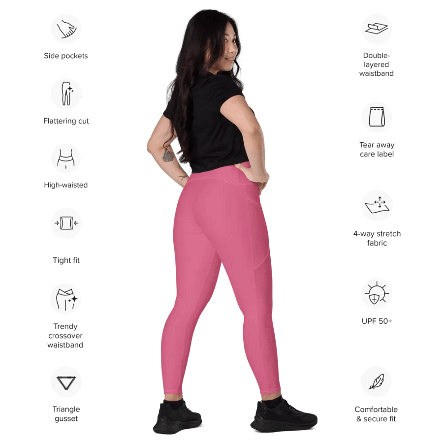 Plain Rosy Blush Pink Soft Summer Women's High Waisted Premium Crossover Leggings with Pockets by Treasure Pie product image (10)