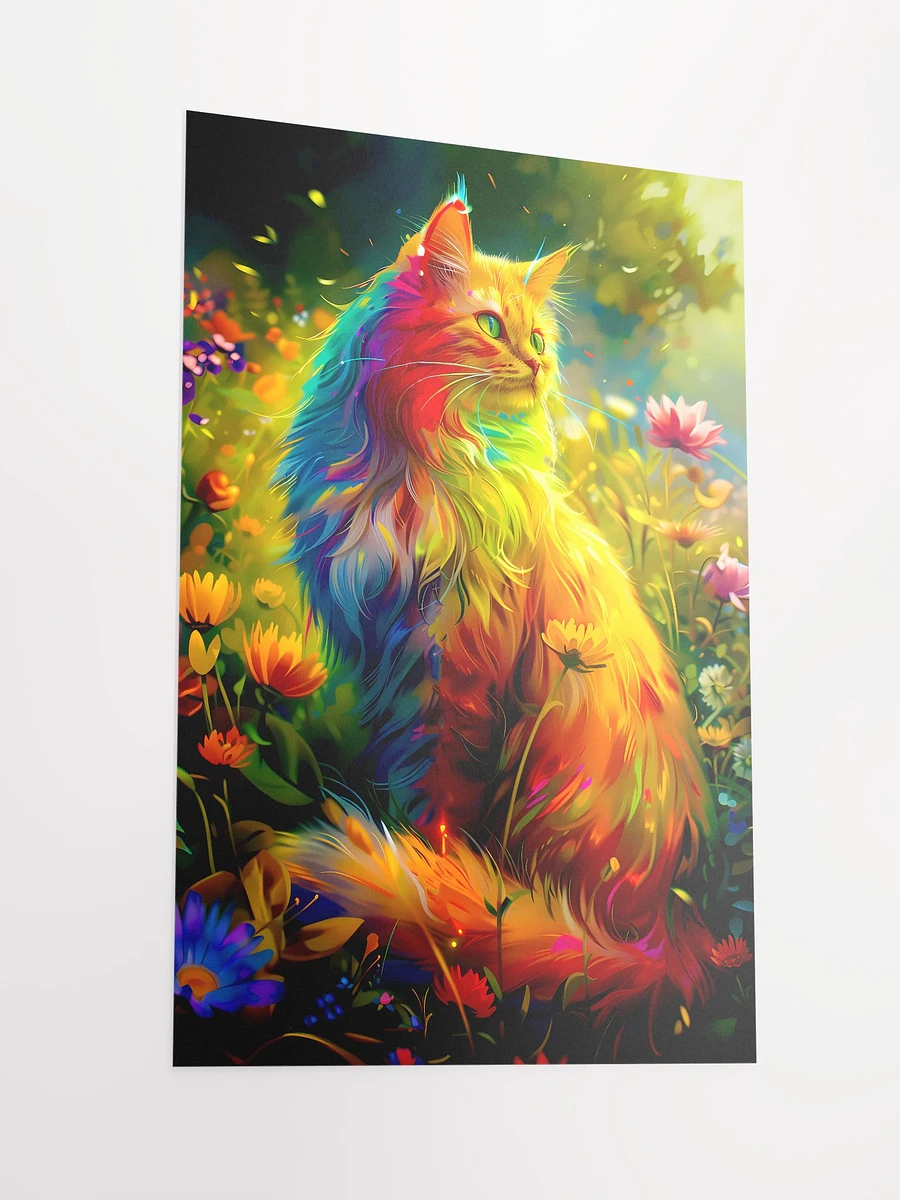 Enchanted Garden: Radiant Cat Amidst Floral Splendor Art Print Matte Poster product image (4)
