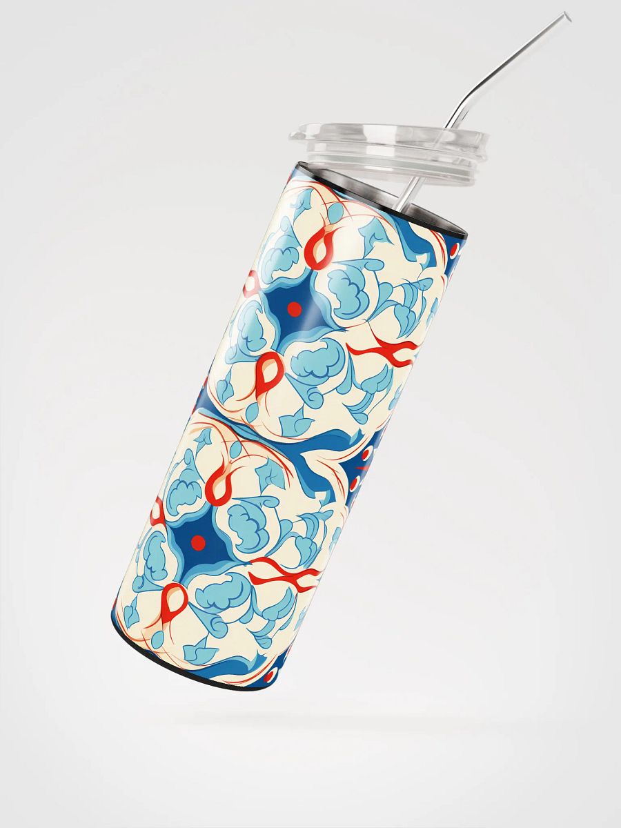Colorful Pattern, Red, White, and Blue Flowers Skinny Tumbler with Straw, 20oz product image (3)