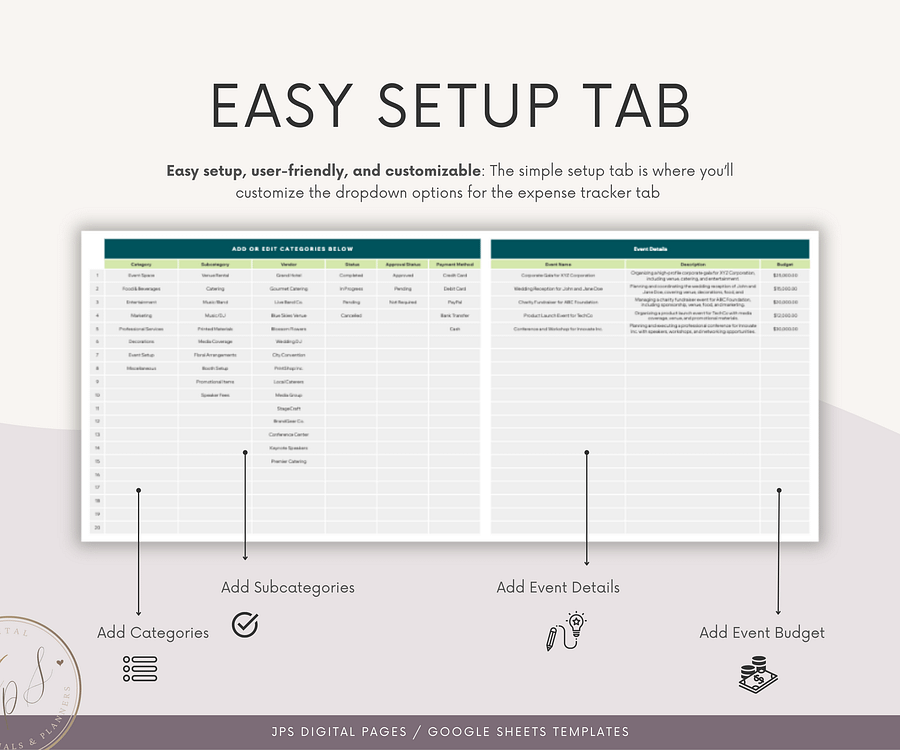 Event Planner Expense Tracker & Dashboard Spreadsheet, Google Sheets Template product image (3)