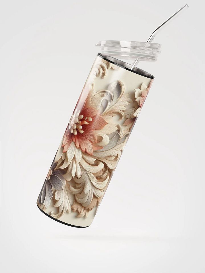 Vintage Floral Embroidered Stainless Steel Tumbler - Sip in Timeless Elegance product image (2)