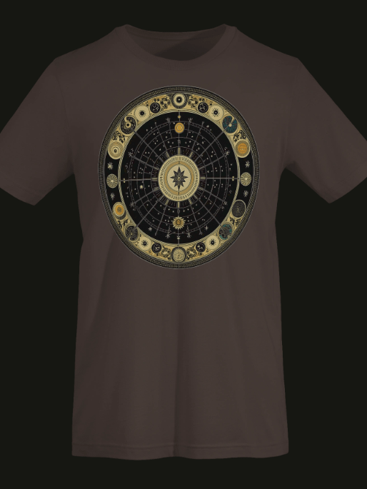 🌌 Celestial Zodiac Compass Unisex T-Shirt – Gold Cosmic Wheel Design | Mystical Astrology-Inspired Graphic Tee product image (5)
