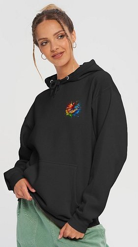 Vibrant Lane Seven Premium Pullover Hoodie with colorful musical elements, offering a comfortable, relaxed fit and premium so...