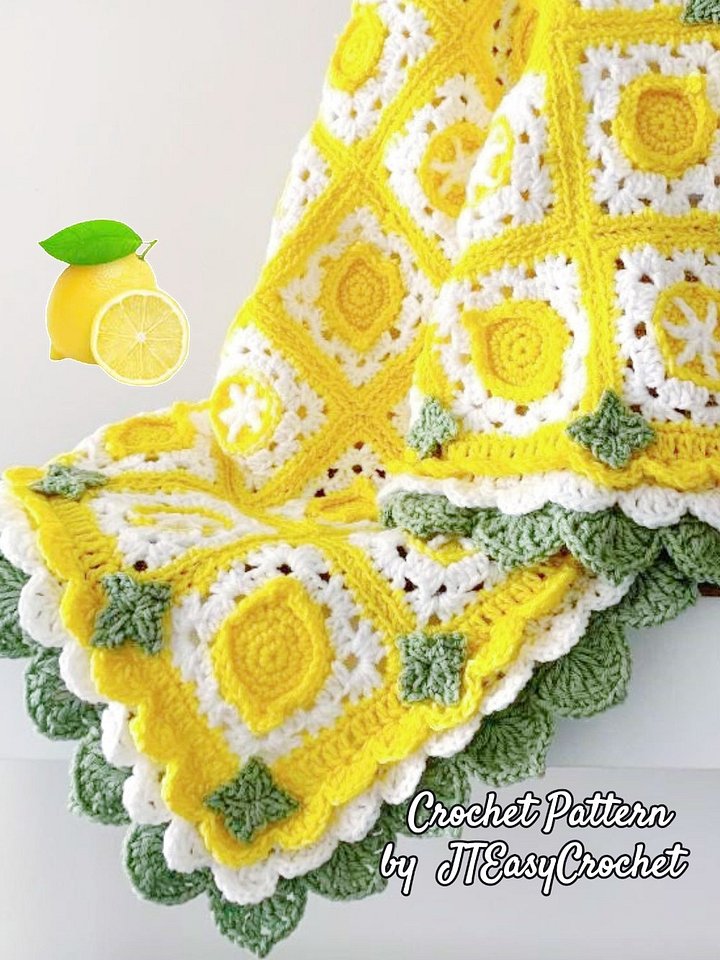 Lemon Blanket Crochet Pattern, Fruit Granny Square and Edging, PDF Instant Download product image (2)
