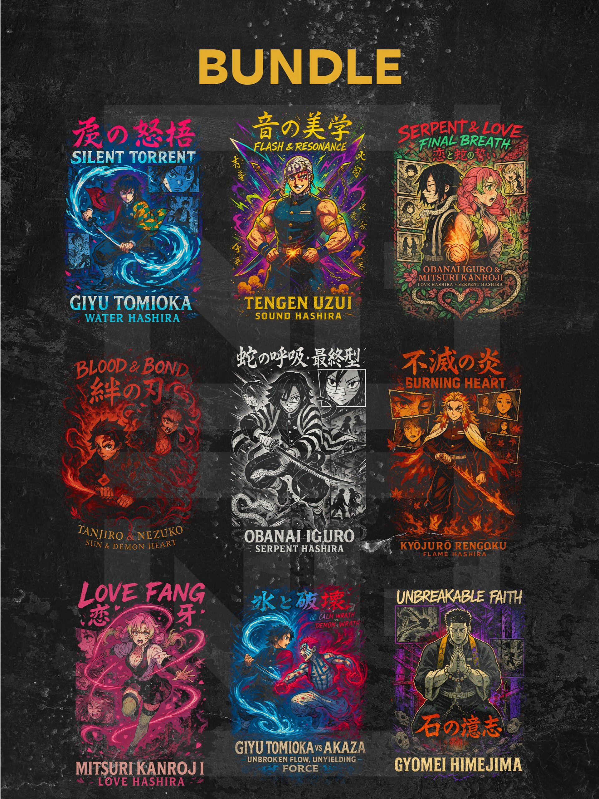 BUNDLE of 9 Demon slayer | Kimetsu no Yaiba t-shirt PNG designs product image (1)