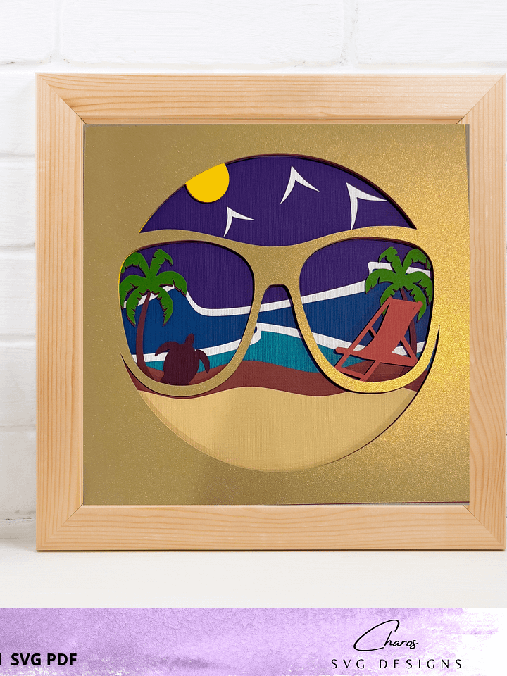3D Summer Beach Shades SVG Layered Shadow Box Design product image (2)