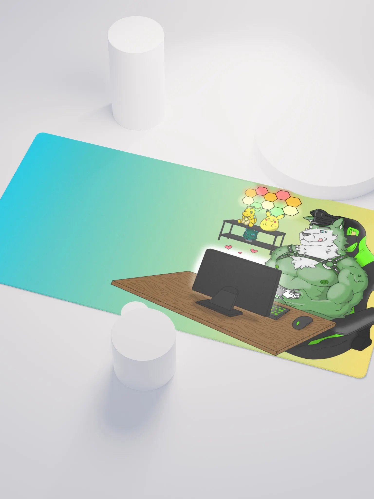 Cozy Wolf Dad Gaming Mouse Pad (Teal / Right) product image (3)