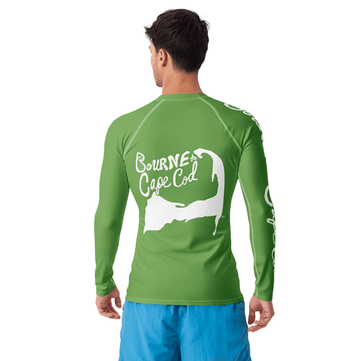 BRN.2C.C.™ /BOURNE to Cape Cod™ | Men’s Long Sleeve Rash Guard | UPF 50+ Active Coastal Shirt | White Logos on Green product image (2)