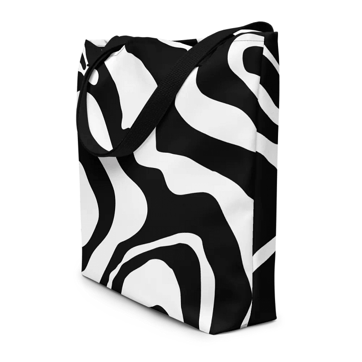 All-Over Print Large Tote Bag w/ Pocket - Black and White Wave Design product image (1)