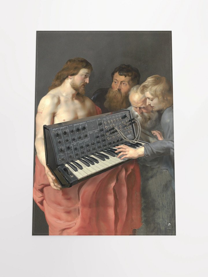 He died for our synths, by Frank Fonik (Japanese Korg MS 20), Techno EDM Matte Paper Poster product image (3)