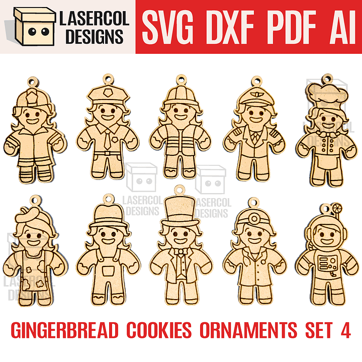 Gingerbread Cookies Christmas Ornaments Set 4 - Laser Cut Files product image (1)