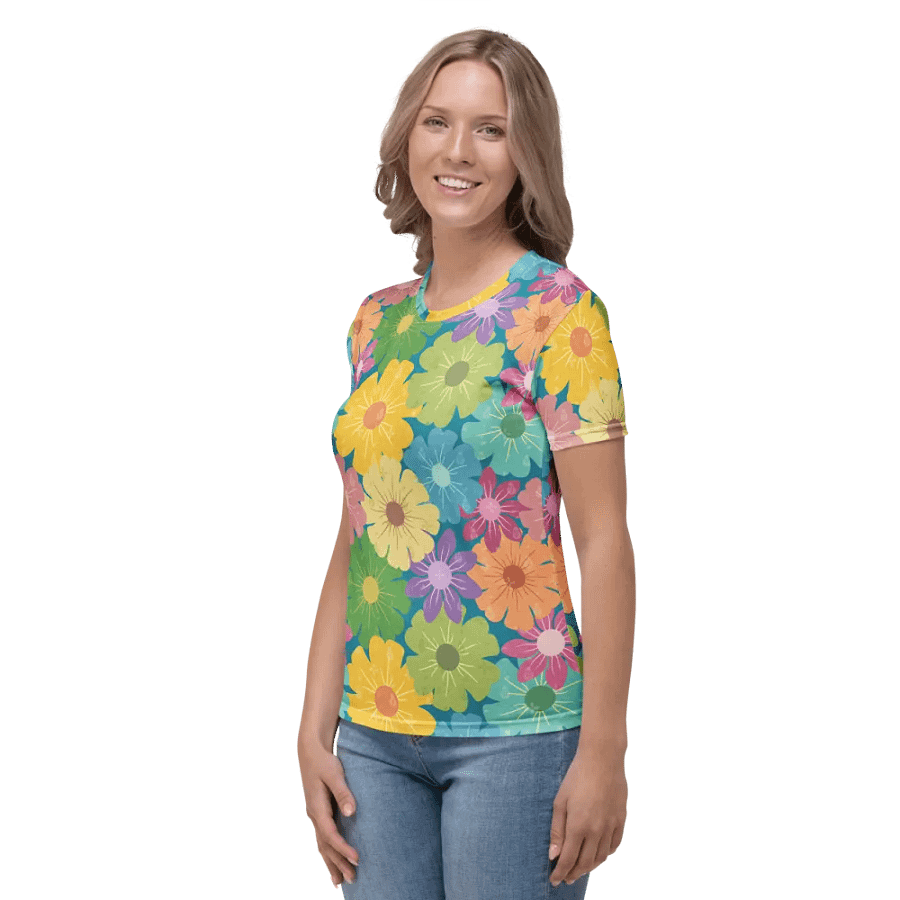 Vibrant Daisy Floral Prints Women's Crew Neck T-Shirt product image (3)