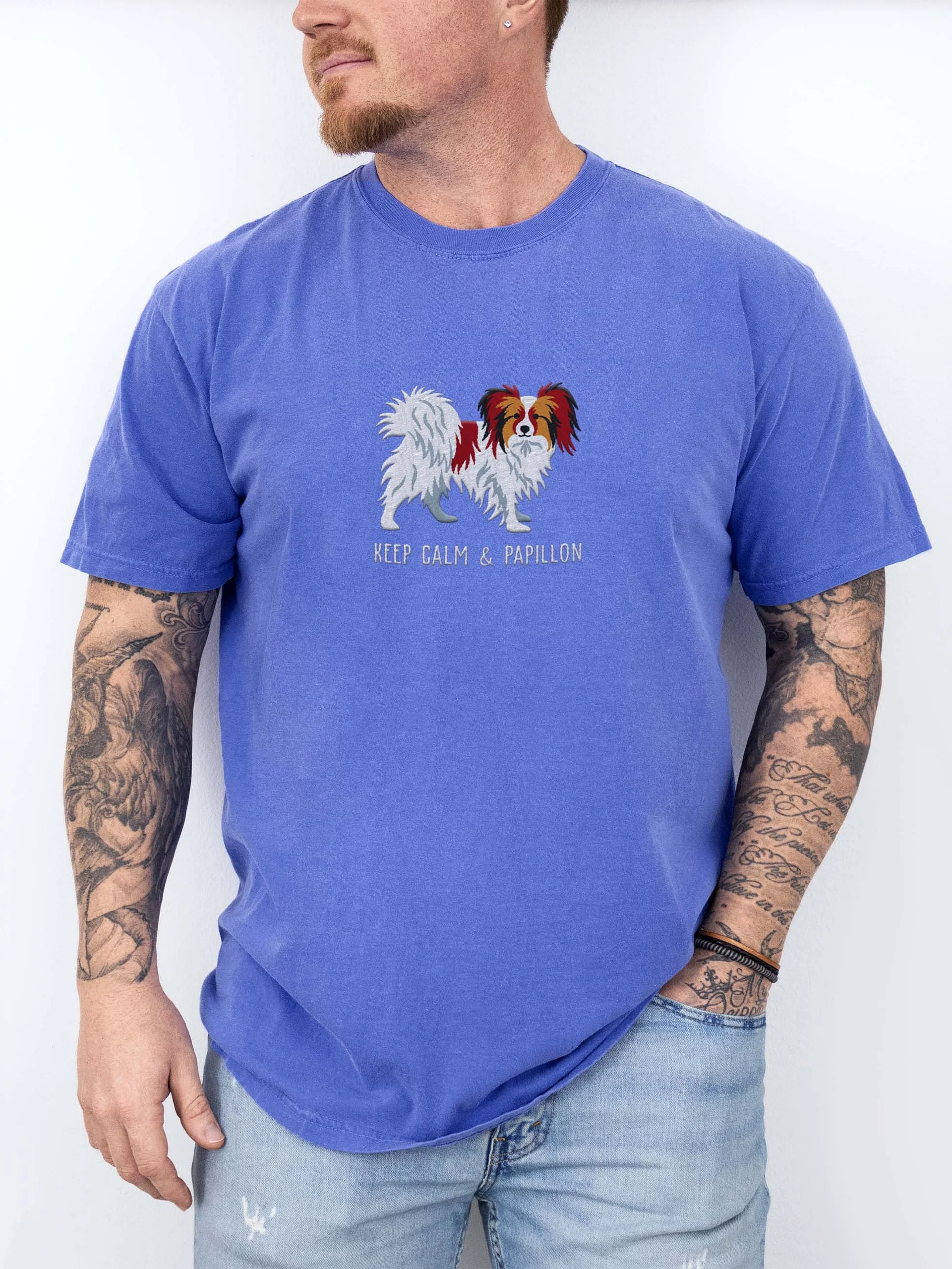 Keep Calm & Papillon T-Shirt(Embroidered) of a Papillon(Chocolate & White) product image (2)