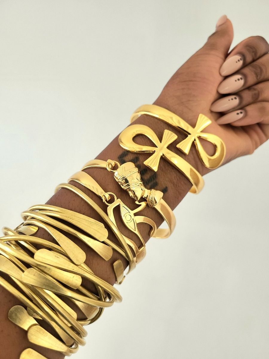 18K Gold Plated Ancient Goddess Egyptian Statement Bangles product image (5)
