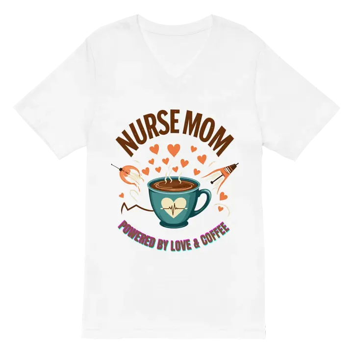 Heartbeat Nurse Mom, powered by coffee V-Neck Tee product image (6)