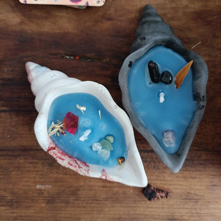 Kerzen Muscheln/Schnecke blau selbstgemacht UNIKAT product image (1)