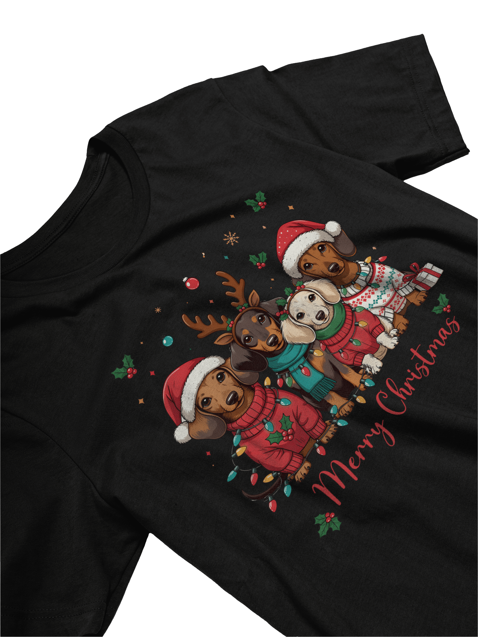 Merry Christmas Dachshund Lights T-Shirt – Cute Holiday Doxie Illustration product image (4)