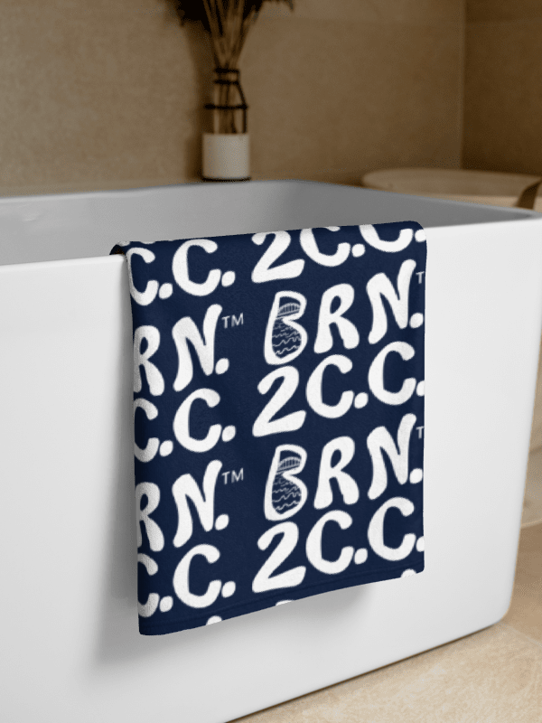 BRN.2C.C.™ | Coastal Classic Beach Towel | All-Over Logo Print | Vibrant Colors for Salty Souls | White Logo on Navy product image (2)