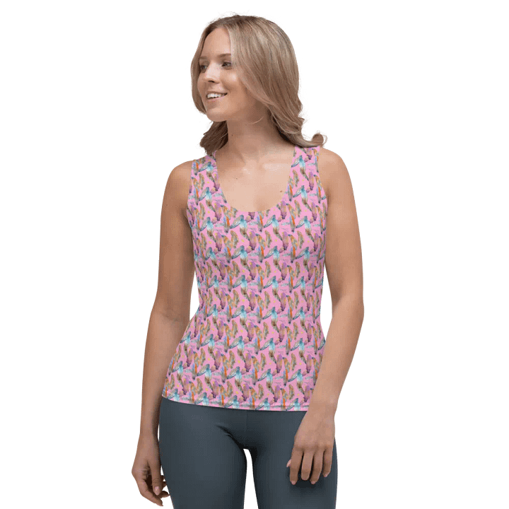 Ladies all over print tank top with colorful feathers design product image (1)