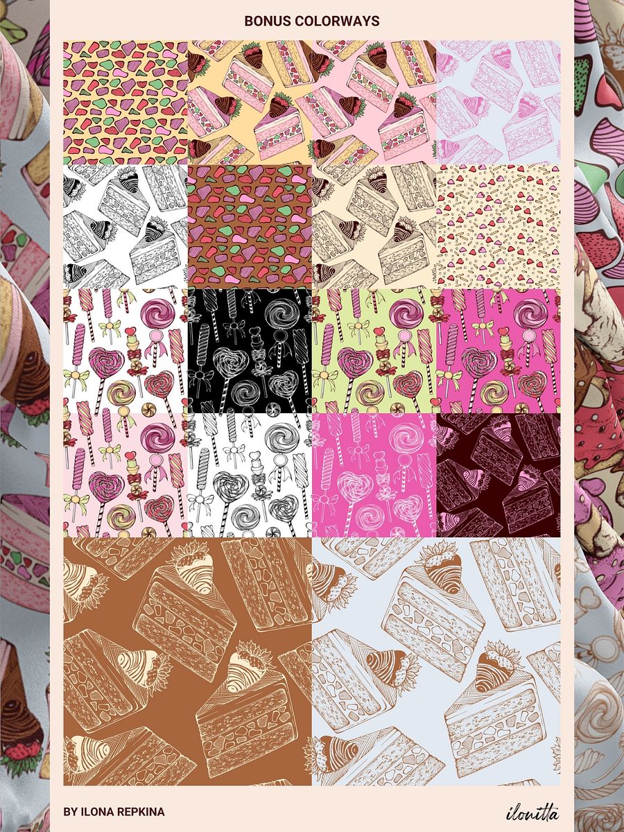 Cute Sweets Hand Drawn Vector Seamless Patterns Collection product image (3)