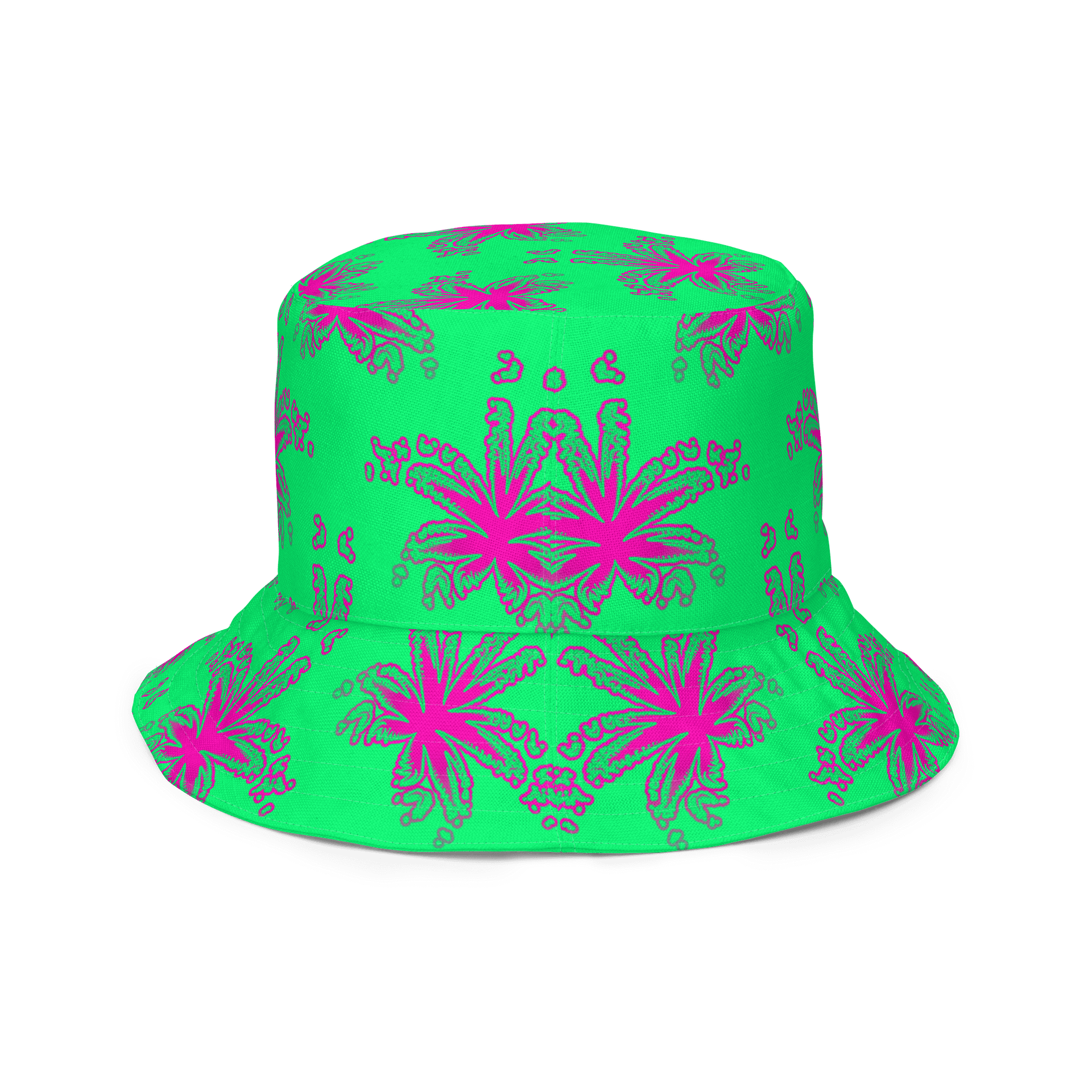 420 Stoner Summertime Reversible Bucket Hat, Cannabis Mint Green Purple Pink Pot Leaf Pattern Accessory product image (6)