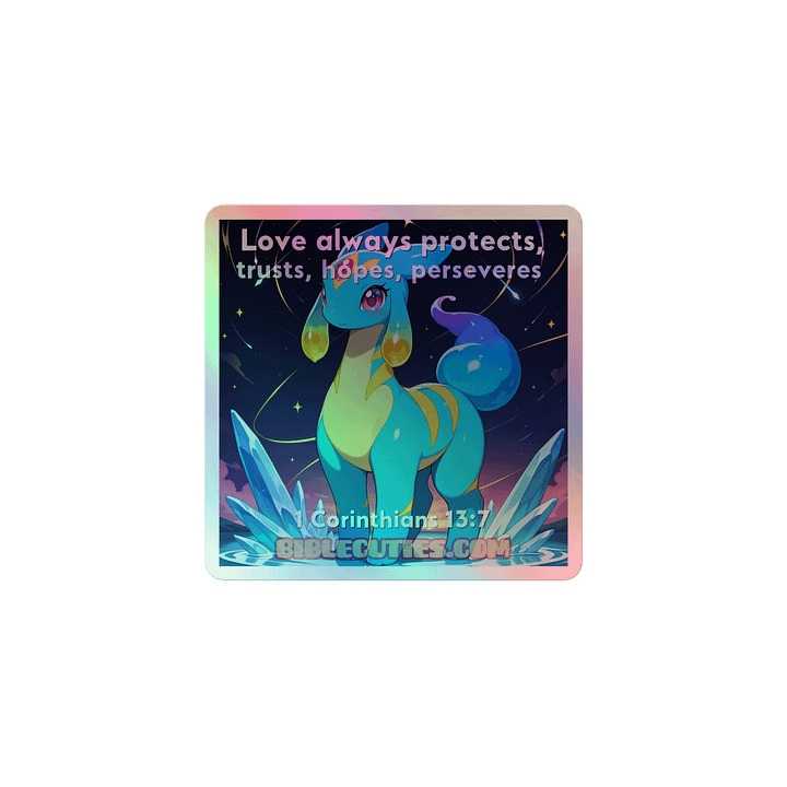 Bible Cuties Joanna - Love always protects, trusts, hopes perserveres Holographic Sticker product image (1)