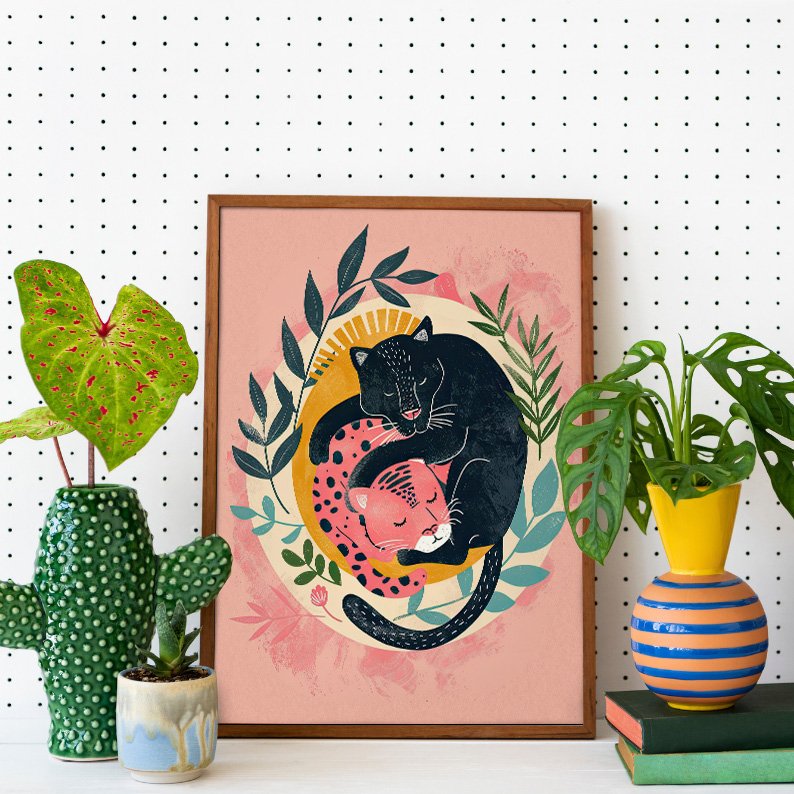 Yin-Yang Leopards Lover Felines Whimsical Art Print product image (7)