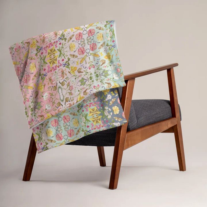Exotic Blooming Floral Butterfly Pink/Mint Stripe Throw Blanket product image (2)
