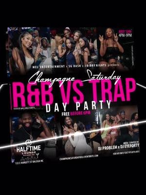 @Mel Entertainment  🎉 CHAMPAGNE SATURDAY 🥂 R&B meets Trap — heavy on the vibes 🔥 📍@halftime_lounge This Sat July 12 | 4PM–9PM 🎧 @djproblem300 x @djeyeforty919 Best of both worlds. One party. 🚨 FREE BEFORE 6PM | Link in bio VIP Sections / Birthdays → Text 919.879.6931 Pull up & pop out — it’s a PROBLEM! #ChampagneSaturday #RNBmeetsTrap #DayPartyVibes  #HalftimeLounge #DJProblem #TrapVibesOnly  #NCEvents #WeekendVibes #FYP #TikTokEvents #DayPartySeason