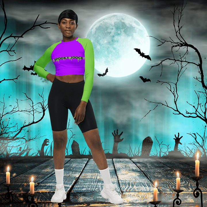 SPOOKY JOOCE Long Sleeve Crop Top - Purple/Green product image (1)